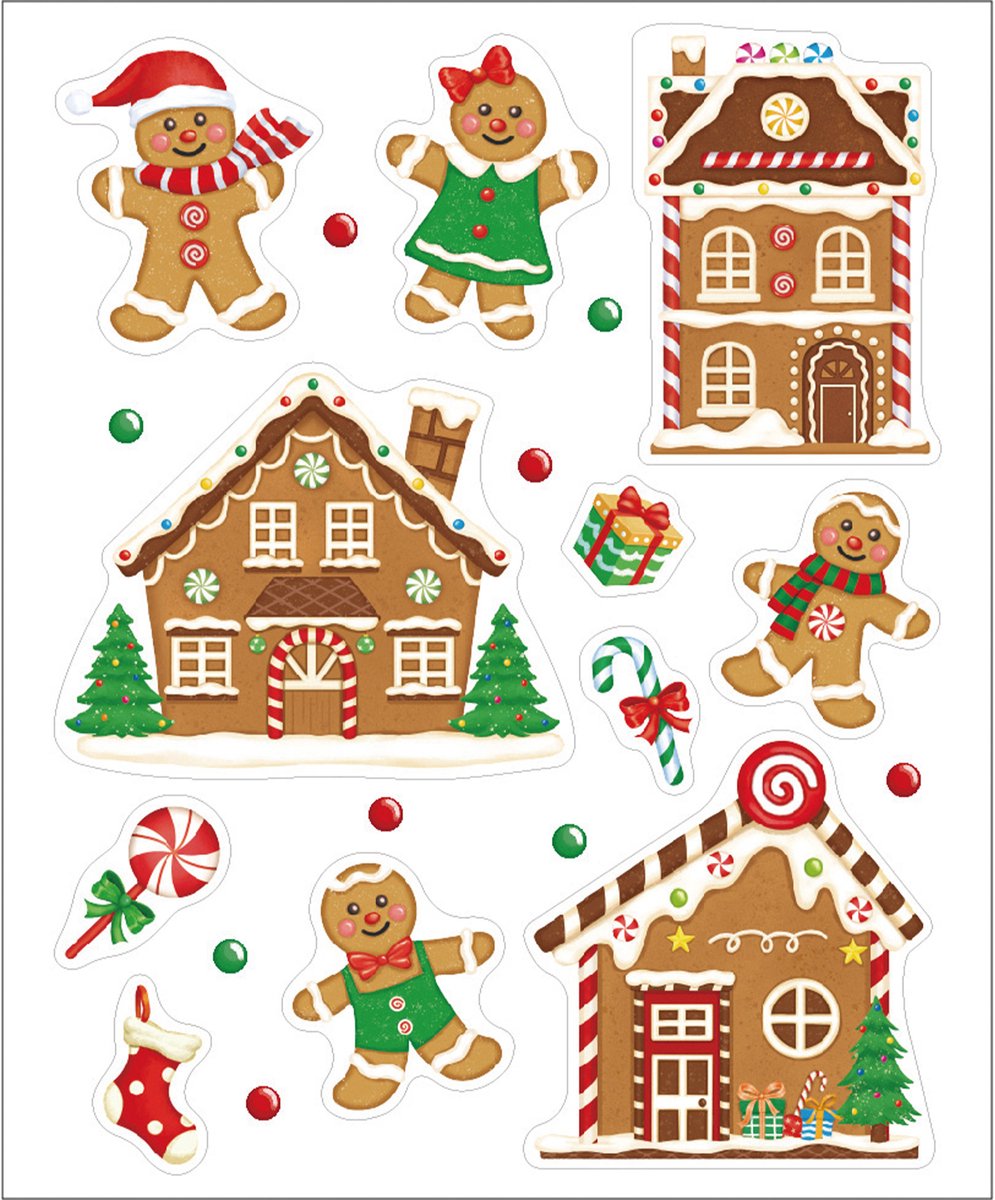 Annas Collection Kerst raamstickers peperkoek mannetje - vel van 34 x 28 cm - raamdecoratie - raamversiering